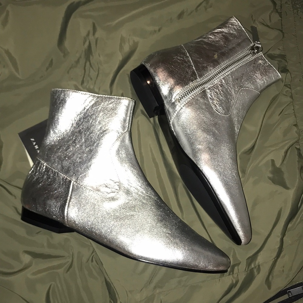 Zara Silver Ankle Boots - NEW!